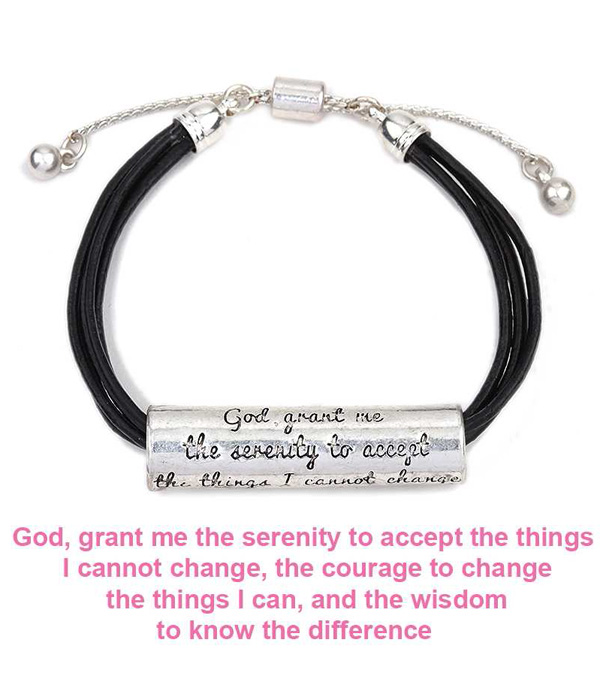 Handmade religious inspiration message tube and wax cord pull tie bracelet