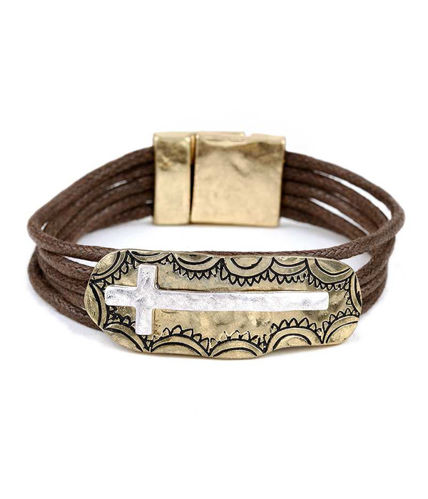 Handmade religious inspiration  cross and wax cord magnetic bracelet