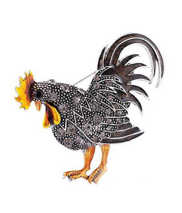 Crystal and epoxy rooster pin or brooch