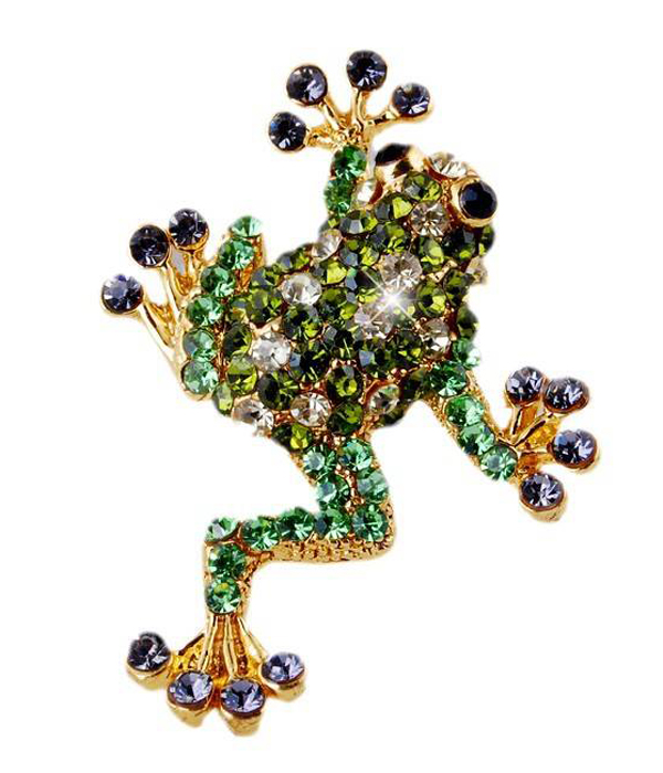 Crystal stud frog pin or brooch