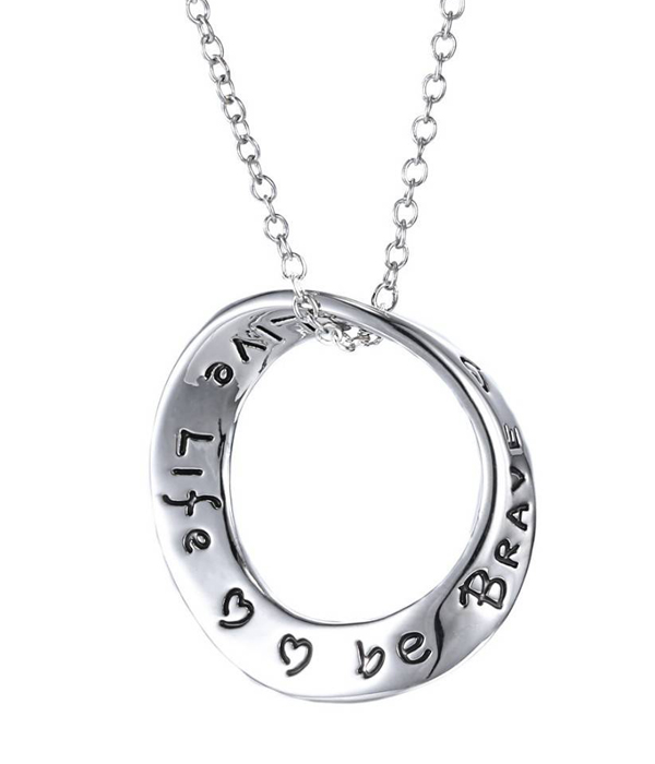 Etsy style message twist ring necklace - be brave love life
