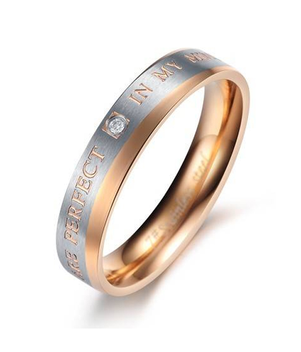 Crystal accent simple message stainless steel ring - you are perfect in my mind -valentine