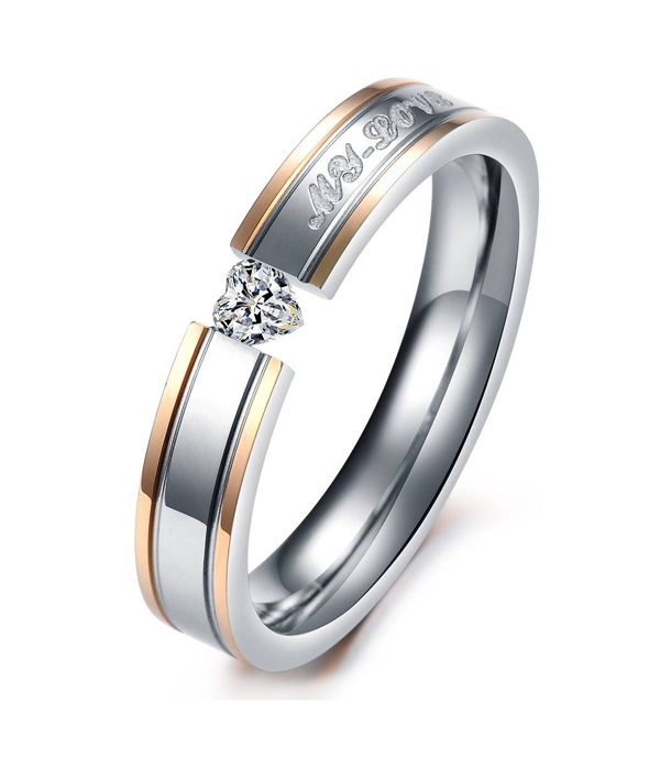 Heart crystal simple stainless steel ring - my love -valentine
