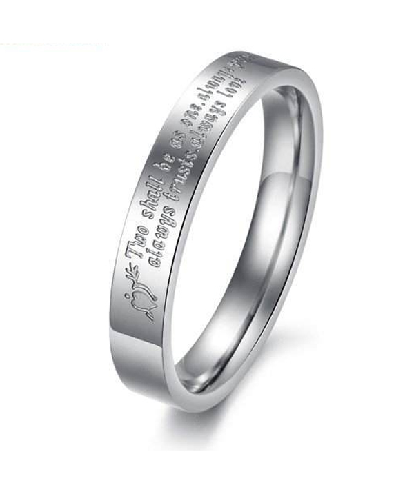 Crystal accent simple message stainless steel ring - two shall be as one always love -valentine