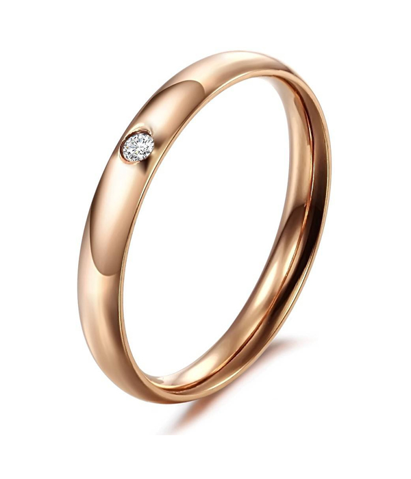Crystal accent simple stainless steel ring -valentine
