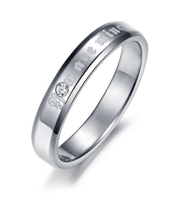 Crystal accent simple stainless steel ring - you are mine -valentine