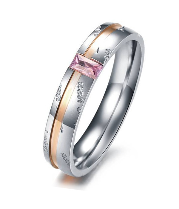 Crystal accent simple stainless steel ring -valentine