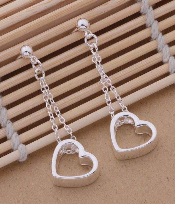 925 sterling silver plating heart drop earring -valentine