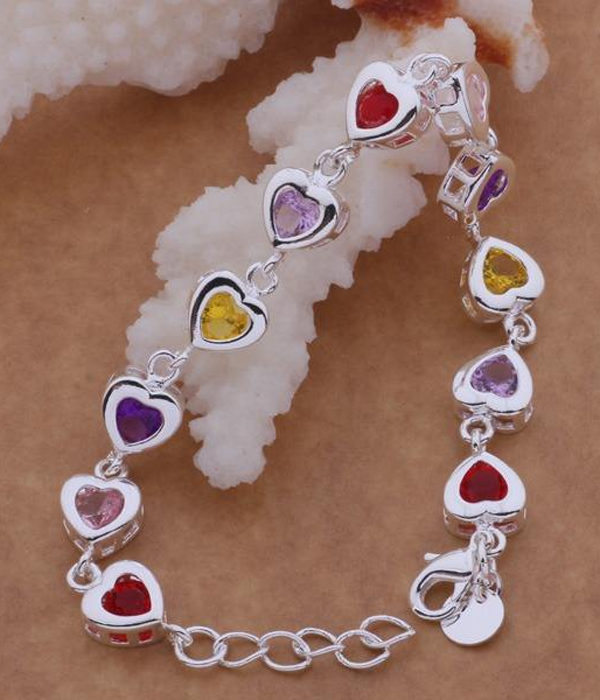925 sterling silver plating crystal heart link bracelet -valentine