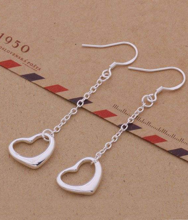 925 sterling silver plating heart drop earring -valentine