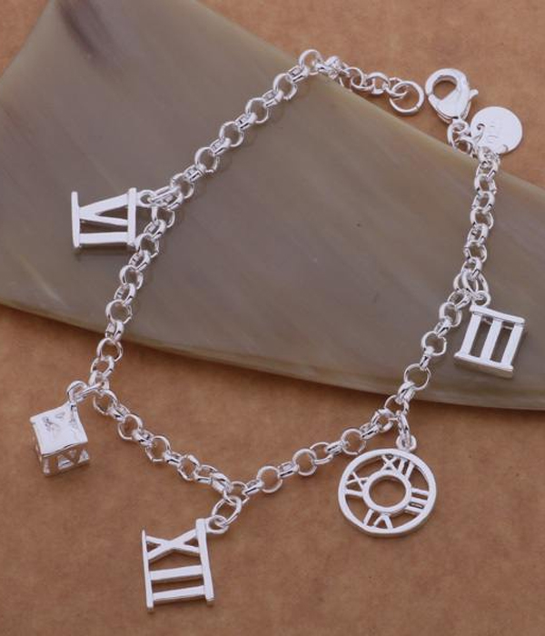 925 sterling silver plating roman letter charm bracelet