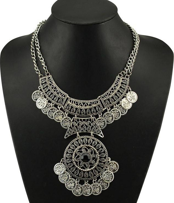 Baroque style metal filigree double chain necklace