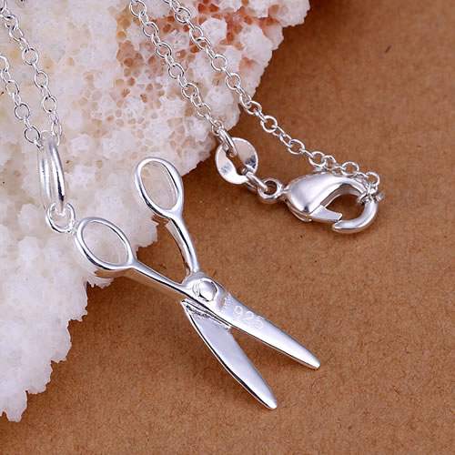 925 sterling silver plated scissor pendant necklace