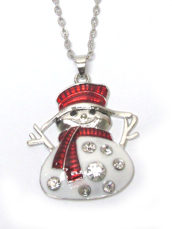 Holiday christmas snowman  necklace 