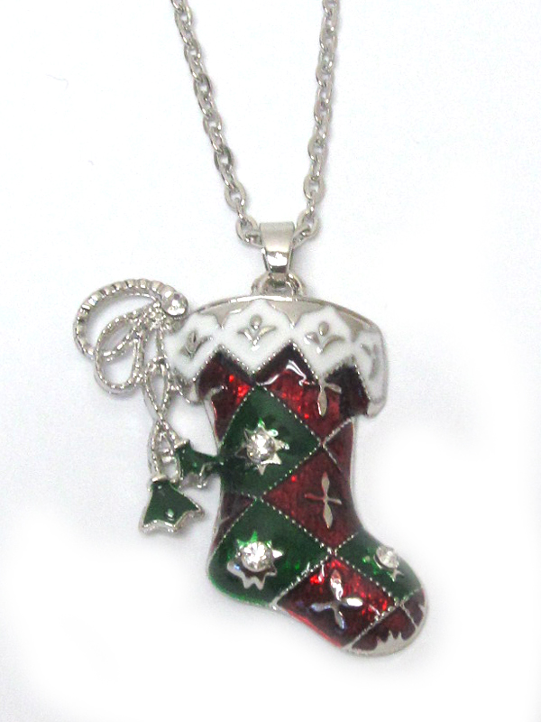 Holiday christmas stocking  necklace