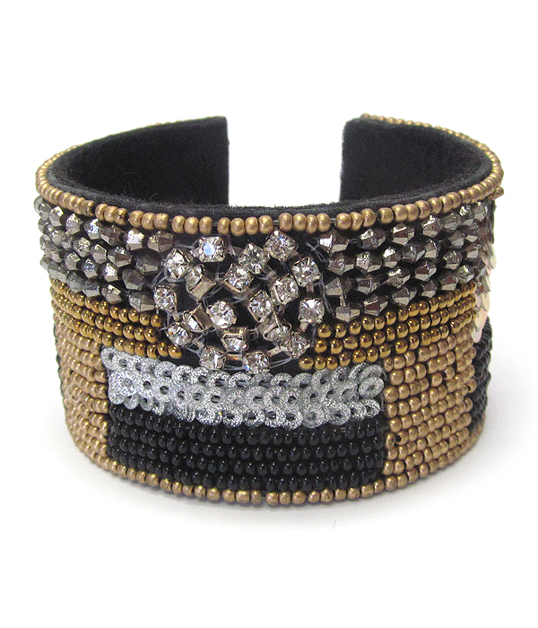 MULTI SEED BEAD WIDE BANGLE BRACELET