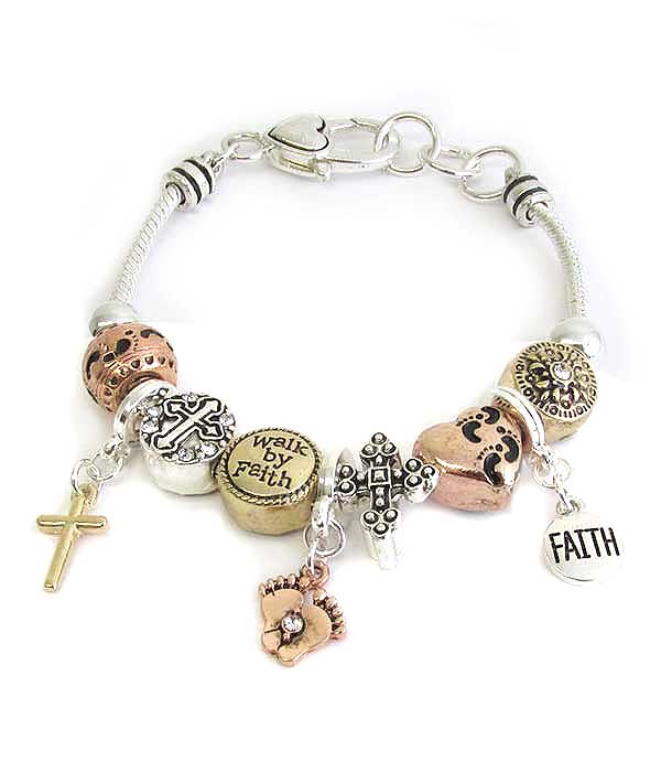 EURO STYLE MULTI BEAD AND CHARM BRACELET - WALK BY FAITH