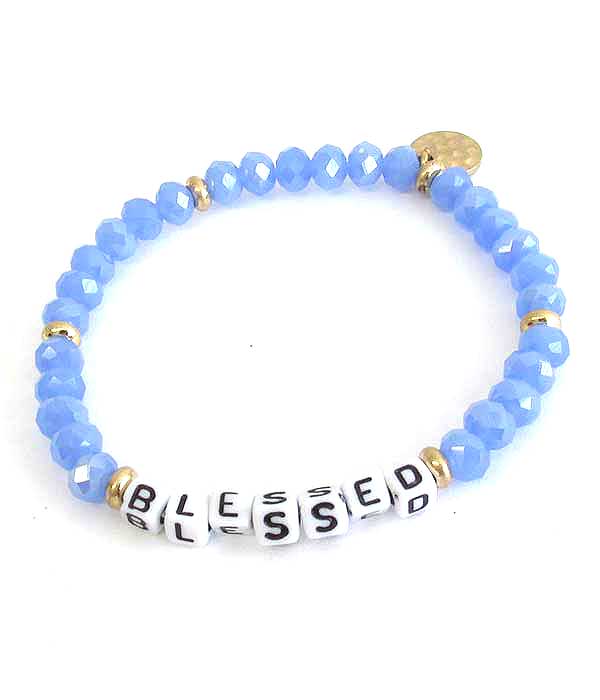Word block gem stone stretch bracelet - blessed