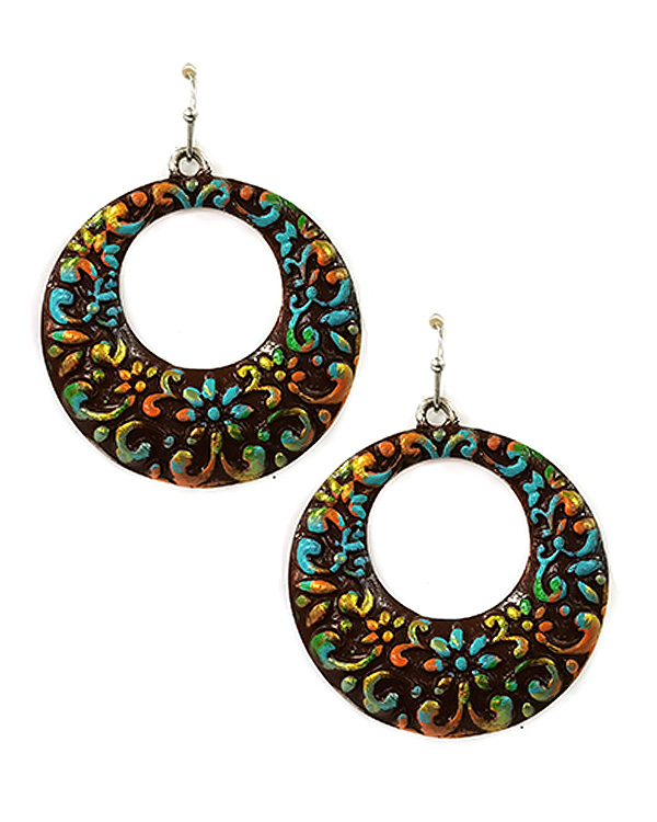 Vintage metal disc ring earring
