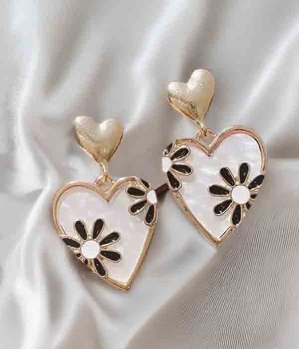 Flower and heart earring