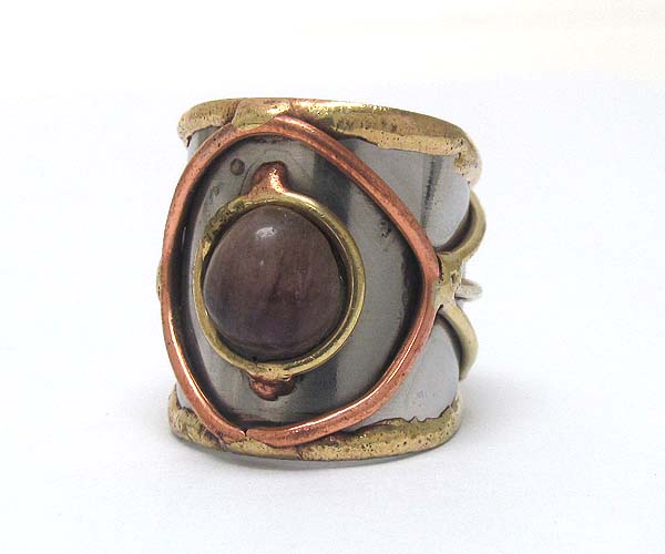 Hand made metal art adjustable ring - 100% brass