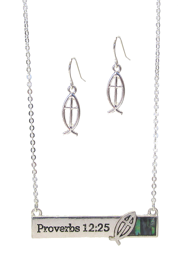 RELIGIOUS INSPIRATION MESSAGE PENDANT NECKLACE SET - PROVERBS 12:25