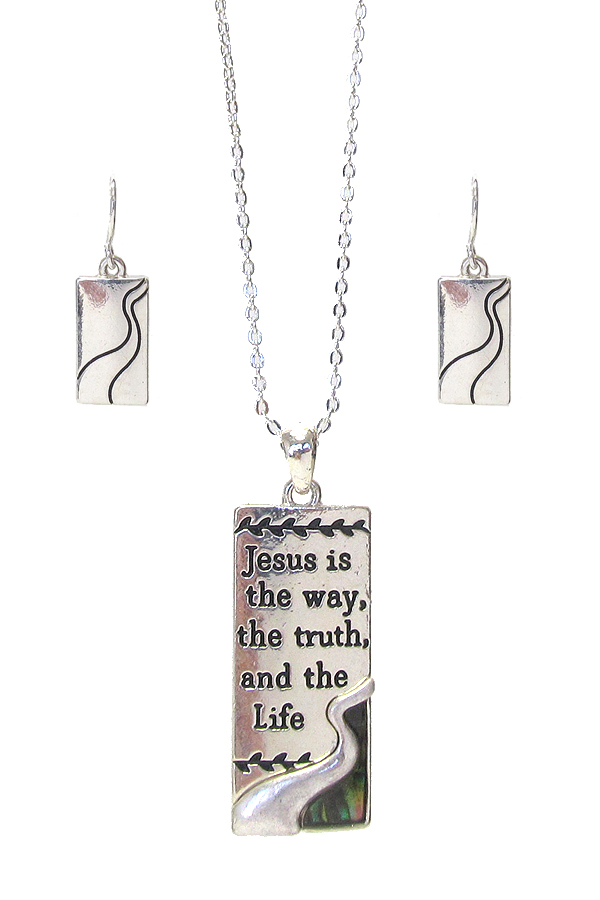 RELIGIOUS INSPIRATION MESSAGE PENDANT NECKLACE SET - JESUS IS THE WAY THE TRUTH AND THE LIFE