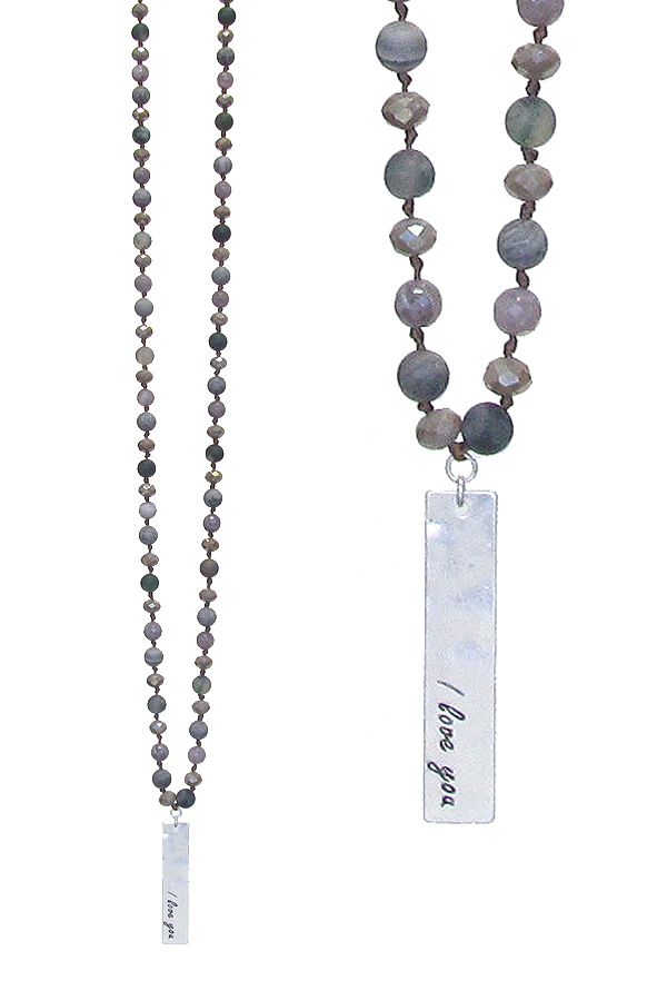 Multi facet glass bead long necklace - i love you