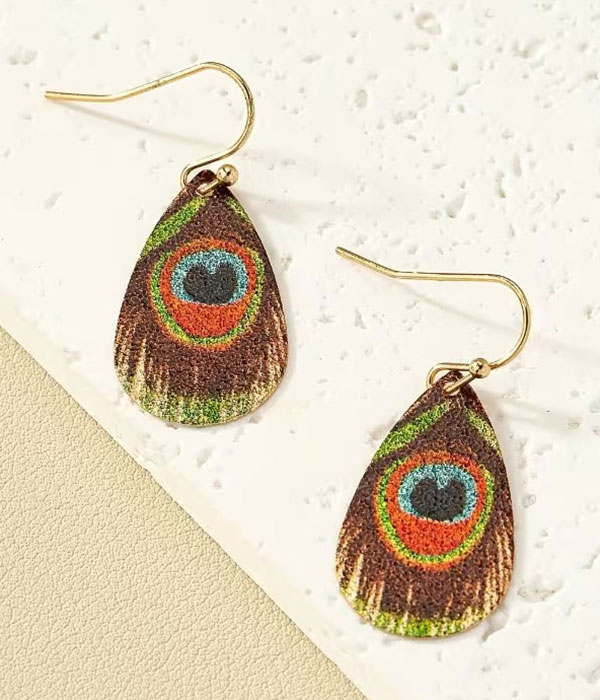 Peacock feather teardrop earring