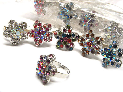 Special dozen - fashion crystal flower ring - adjustable size