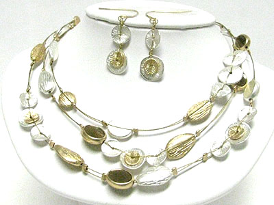 Multi layer metallic disk wire link necklace earring set