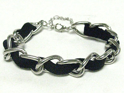 Braided suede and metal chain bracelet