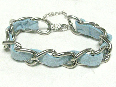 Braided suede and metal chain bracelet