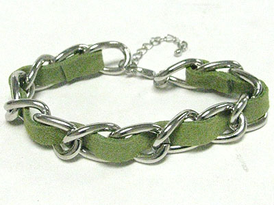 Braided suede and metal chain bracelet