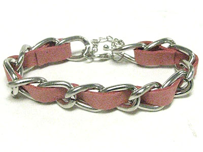 Braided suede and metal chain bracelet