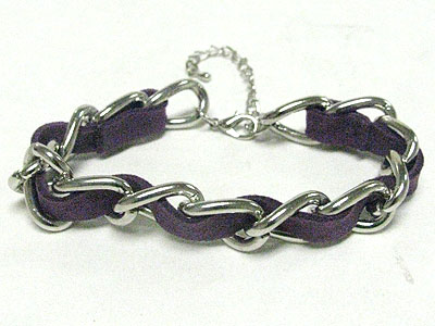 Braided suede and metal chain bracelet