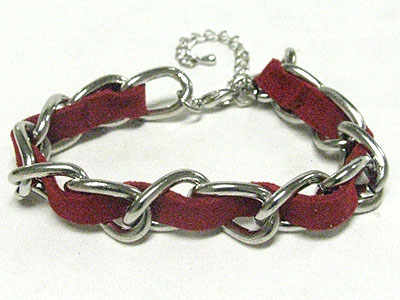 Braided suede and metal chain bracelet