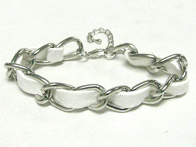 Braided suede and metal chain bracelet
