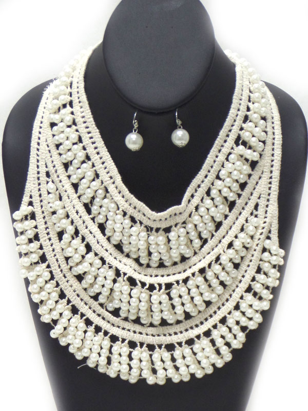 Woven lace with multi size pearls necklace set