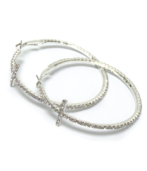Cross crystals hoop earrings