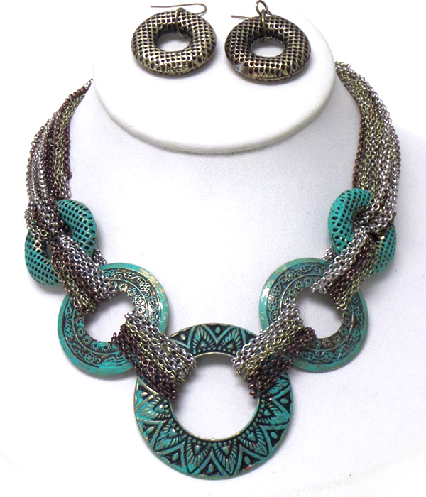 Filigree texture with patina necklace set