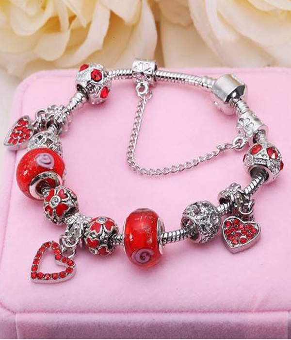 Pandora style interchnageable european charm bracelet -heart -valentine