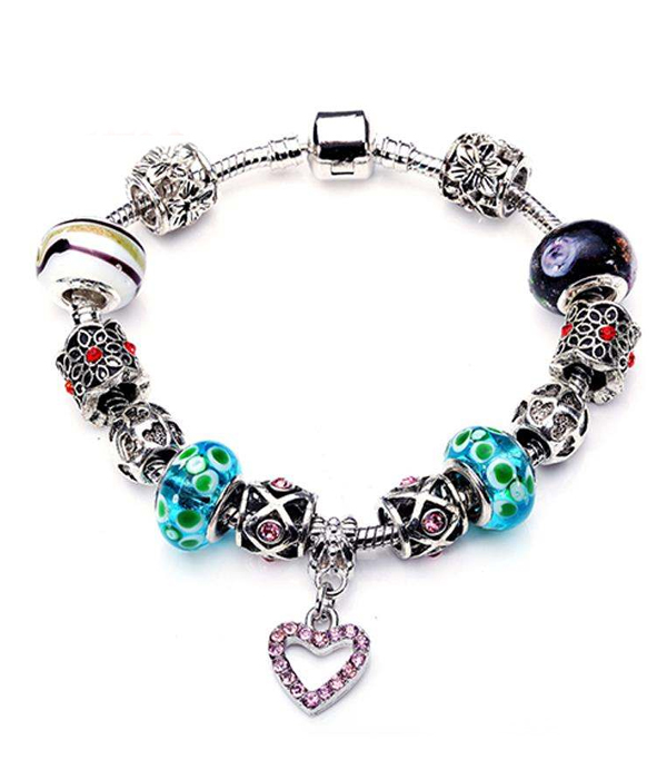 Pandora style interchnageable european charm bracelet -heart -valentine