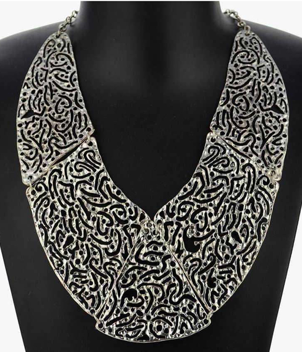 Cut out metal collar bib necklace