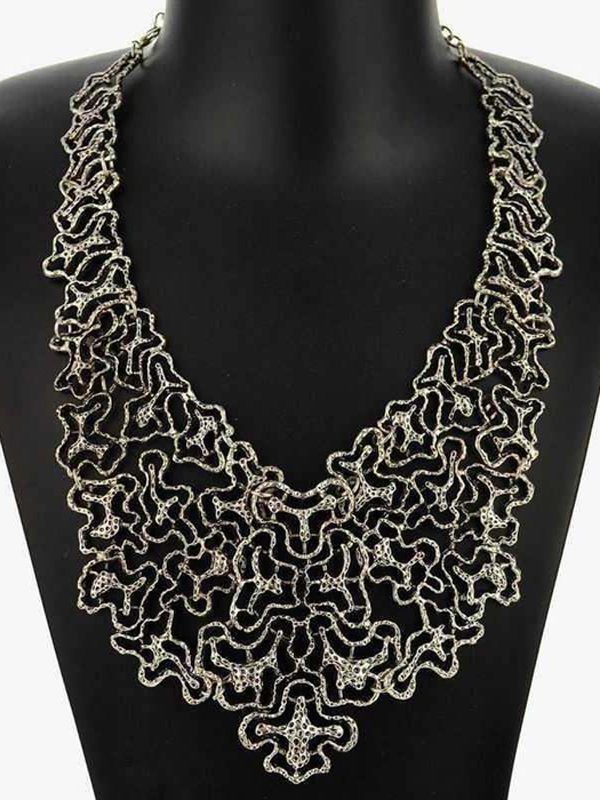 Cut out metal collar bib necklace