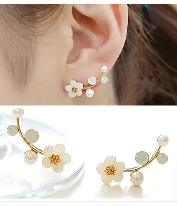 Resin flower and pearl earring