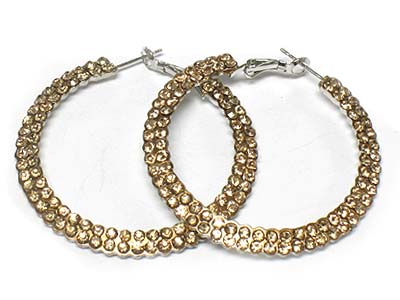 Dual line crystal deco metal hoop earring - hoops