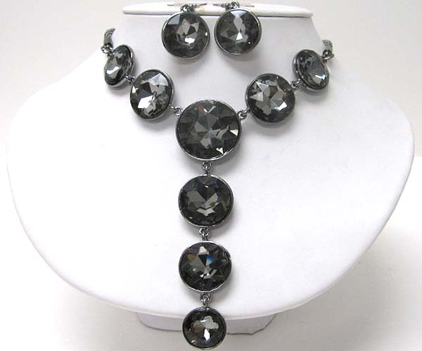 Multi facet glass drop y shape necklace earring set