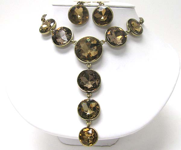 Multi facet glass drop y shape necklace earring set