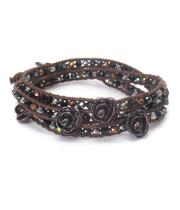 Facet stone rose cord wrap bracelet